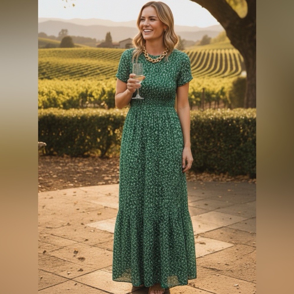 Zara Green Floral Midi Dress